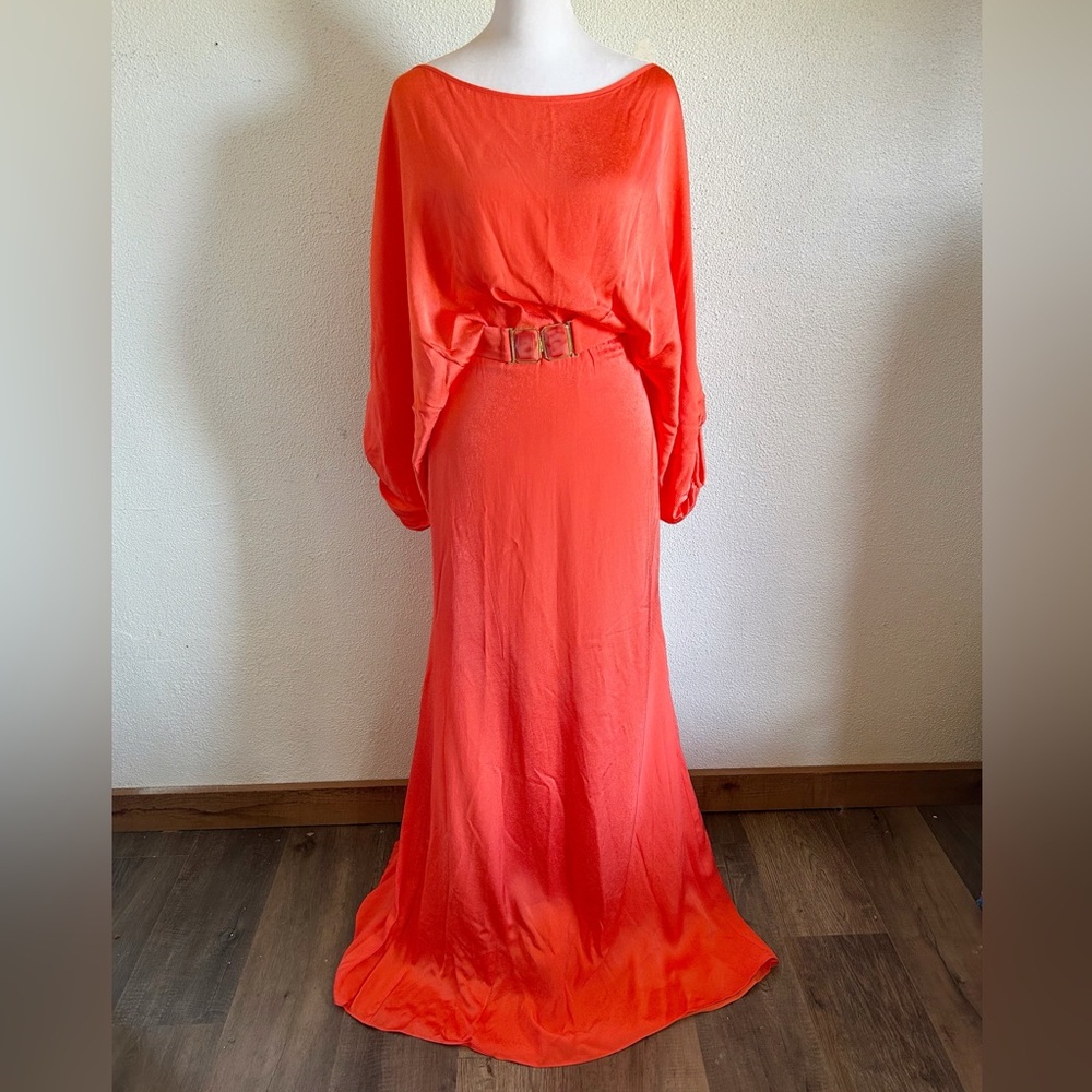Silvia Tcherassi Lorella Maxi Gown Orange Off-Shoulder Belted NWT XS